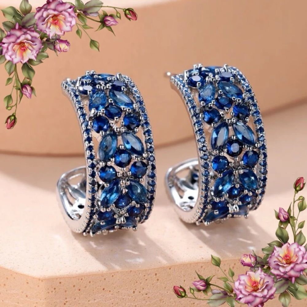 Elegant‎ Blue Luxury Earrings Hollow Out Design With Rhinestone Inlay